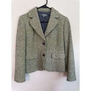 Green Tweed Wool Blend Blazer Size 8 Academia Interview Business